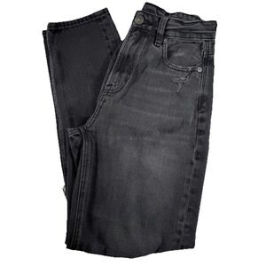 American Eagle Womens Jeans Black Distressed Mom Straight Comfort Waist‎ Band 00